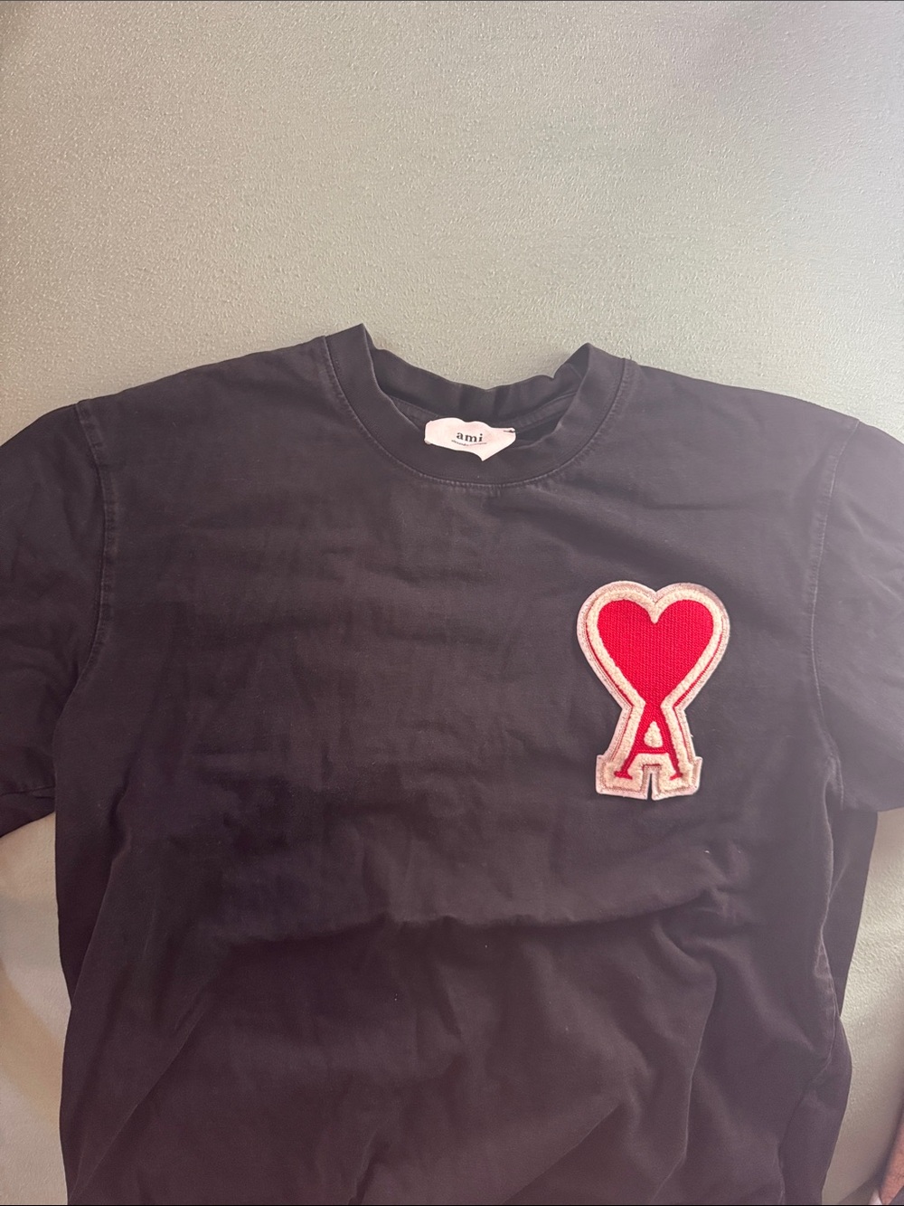 Ami Black Tee with Red Heart 'A' Patch - Kids